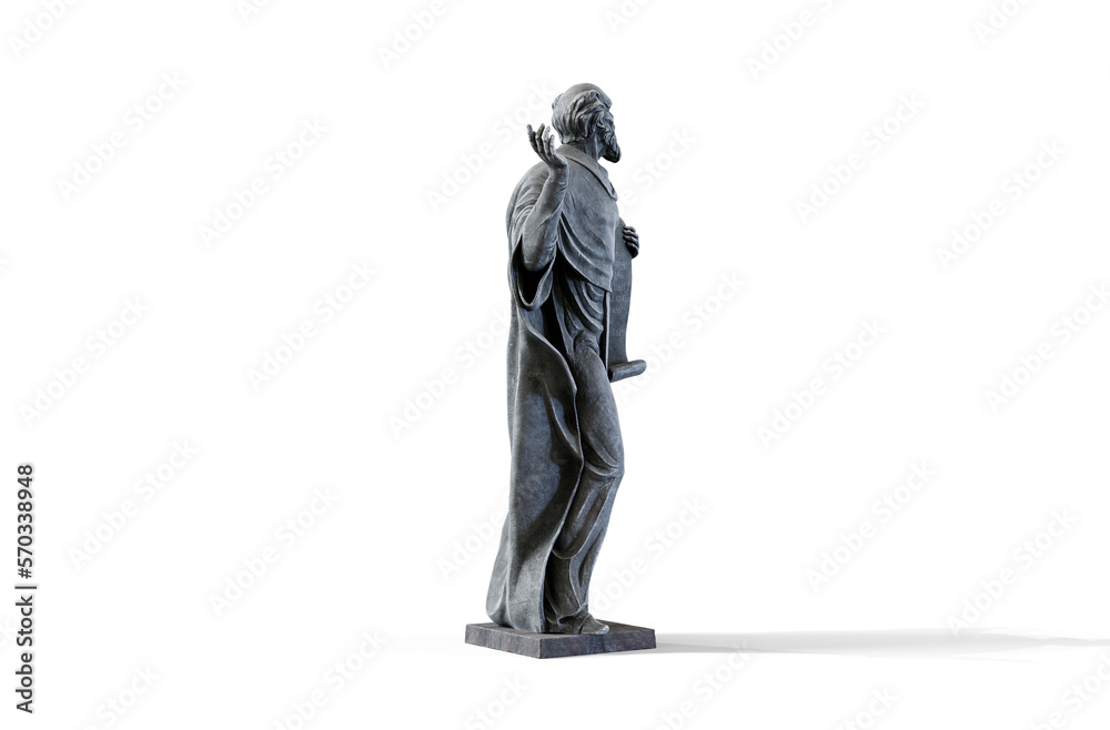 Sculpture of an old man in a mantle with a scroll png isolated with transparent background