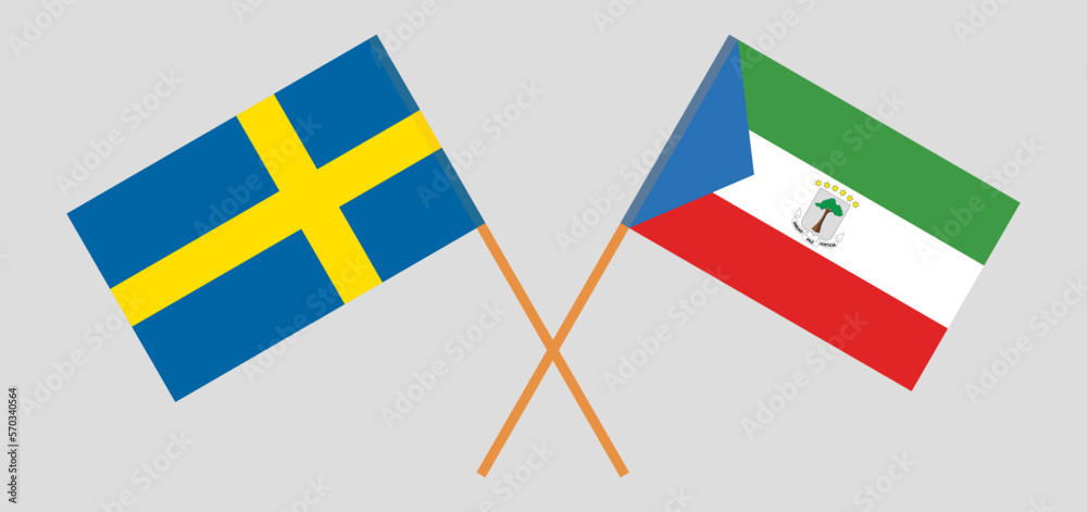 Crossed flags of Sweden and Equatorial Guinea. Official colors. Correct proportion