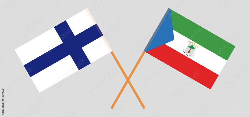 Crossed flags of Finland and Equatorial Guinea. Official colors. Correct proportion