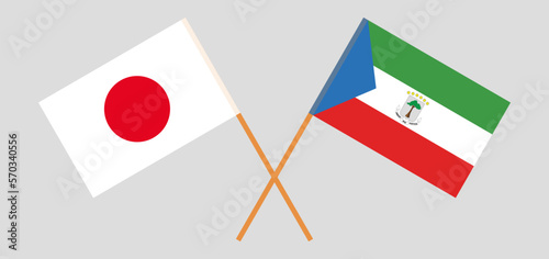 Crossed flags of Japan and Equatorial Guinea. Official colors. Correct proportion