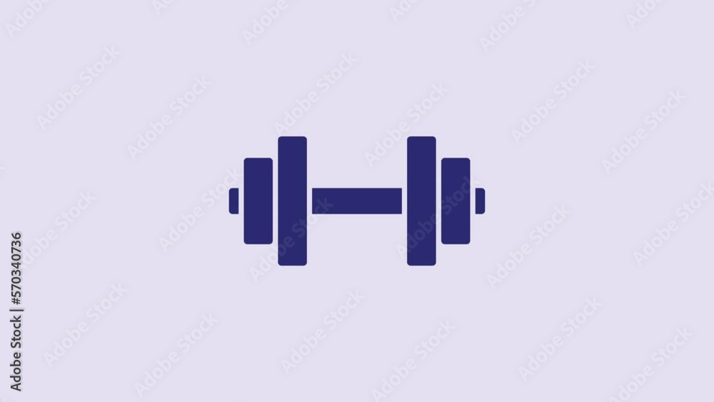 Blue Dumbbell icon isolated on purple background. Muscle lifting icon, fitness barbell, gym, sports equipment, exercise bumbbell. 4K Video motion graphic animation Blue Dumbbell icon isolated on purple background. Muscle lifting icon, fitness barbell, gym, sports equipment, exercise bumbbell. 4K Video motion graphic animation