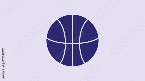 Blue Basketball ball icon isolated on purple background. Sport symbol. 4K Video motion graphic animation photo