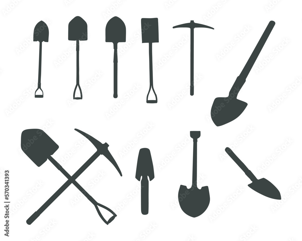 Shovels vector silhouettes, Spade silhouettes Shovels vector silhouettes, Spade silhouettes