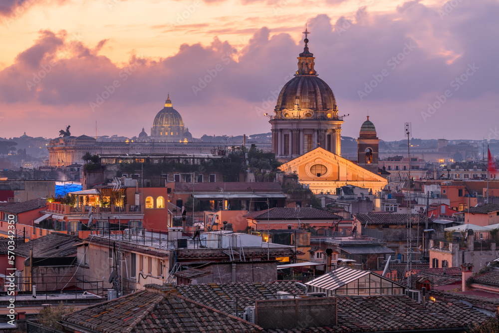 Rome, Italy Rooftop Skyline at Dusk