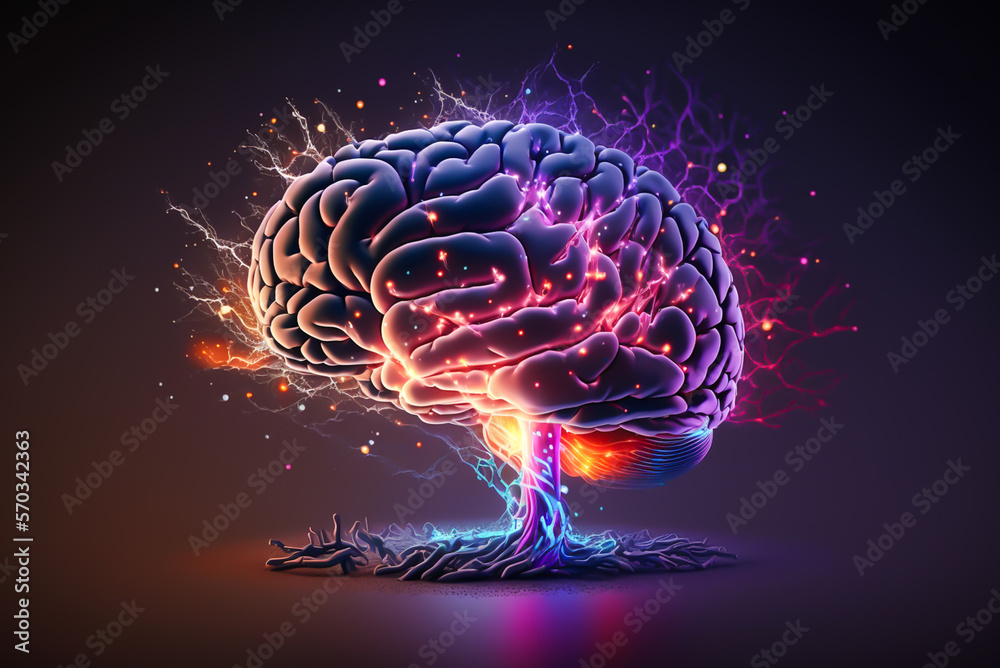 illustration of human brain with impulses of neuron. Generative AI