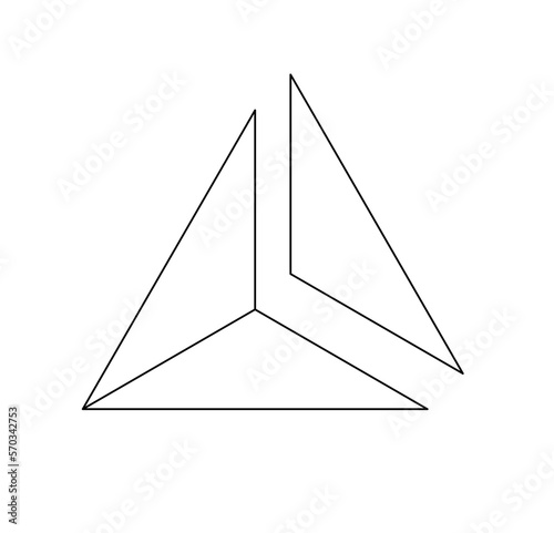 Vector isolated one single equilateral triangle divided into three equal parts colorless black and white contour line easy drawing