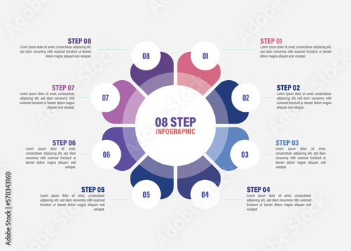 Business infographics. Vector flower chart with 5, 6, 7, 8, 9, 10 steps, options, processes, petals. Vector diagrams.