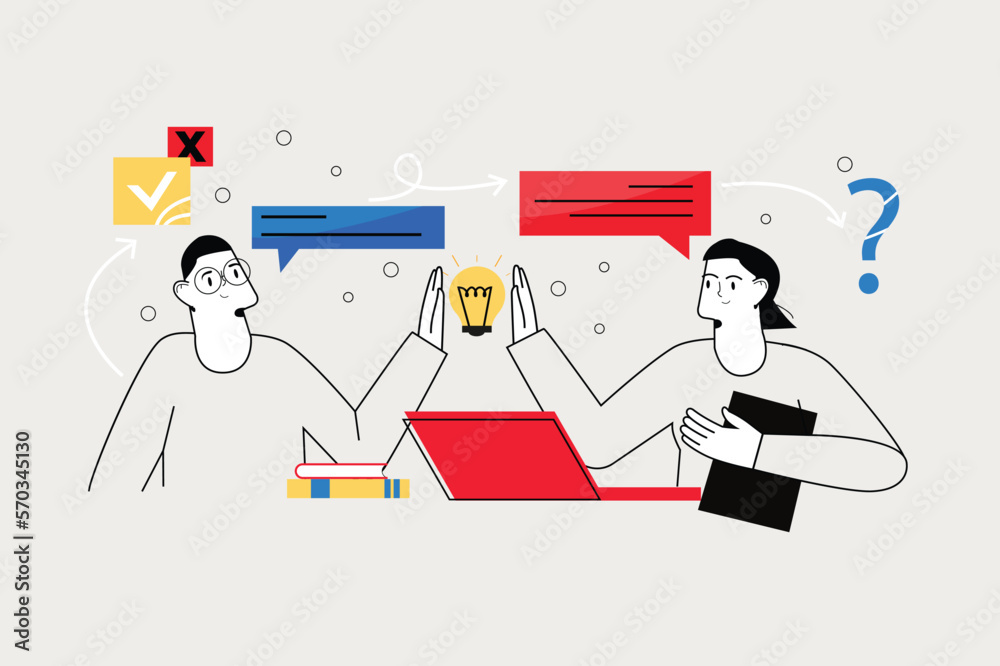 Line concept Searching opportunities with people scene in the flat cartoon design. Man found opportunities to realize his potential after a long search for a job. Vector illustration.