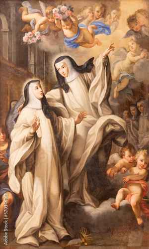 ROME, ITALY - AUGUST 30, 2021: The painting of Blessed Teresa and Sancha  in the church Sant'Antonio dei Portoghesi by Giovanni Odazzi (1663 – 1731). photo