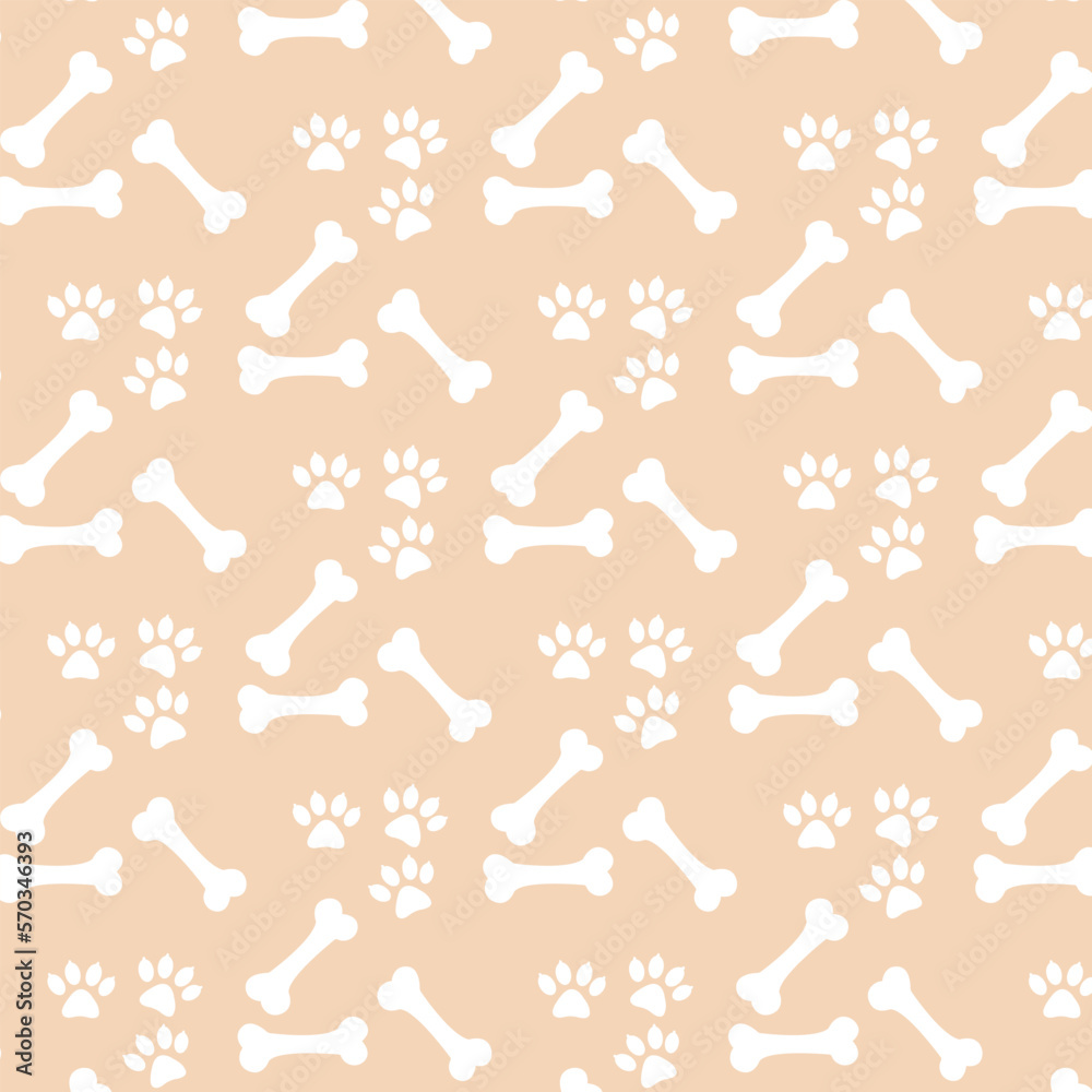 Dog bone and dog paw seamless pattern.Design for print, wedding, backdrop, wallpaper. Vector illustration