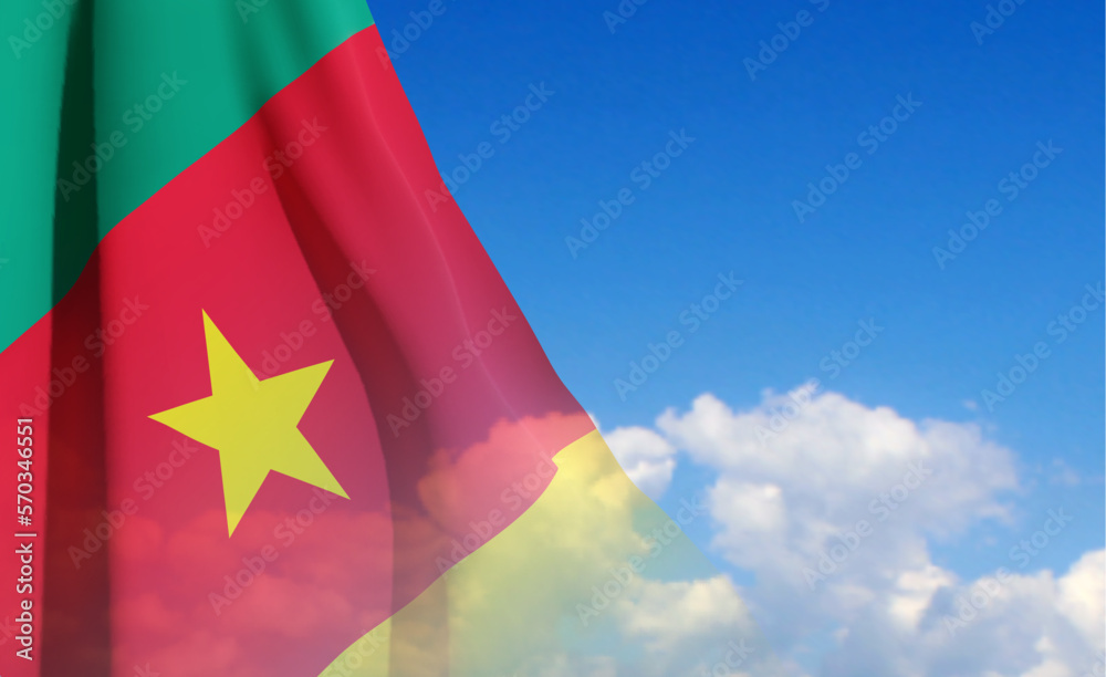 Cameroon flag on background of sky. EPS10 vector Cameroon flag on background of sky. EPS10 vector