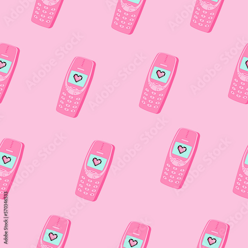 y2k old mobile seamless pattern, cell phone, trendy vector illustration, nostalgia for 90s 2000s
