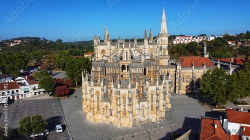 Drone shot from the back of the Batalha Monastery in Portugal photo