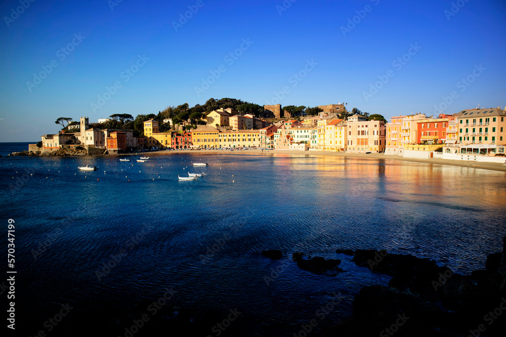 Sunrise view of the Bay of Silence in Sestri Levante Italy