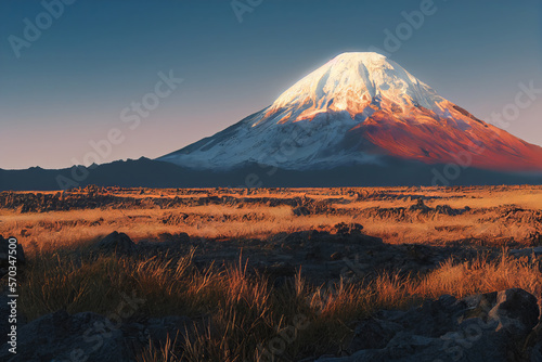 snowy mountain at sunset