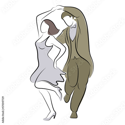 Beautiful young couple. The girl and the guy are dancing. Creative art. Graphic image. Vector illustration.