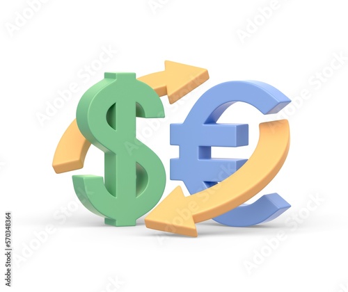 Realistic 3d icon of euro to dollar currency exchange