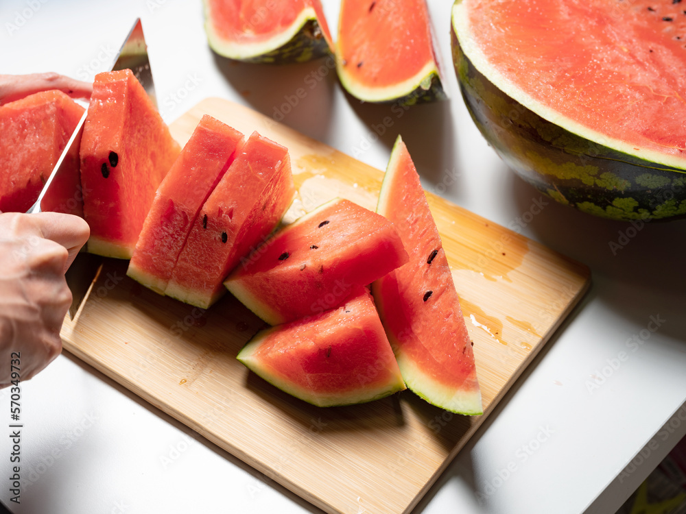 watermelon cut on cutting board