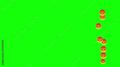 Social media  live style Angry emoji animation coming from bottom on green chroma key.