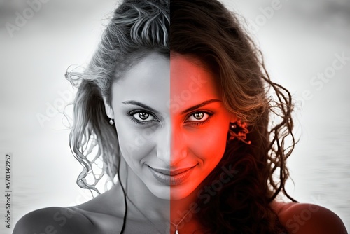 beautiful woman half devil half angel illustration generative ai