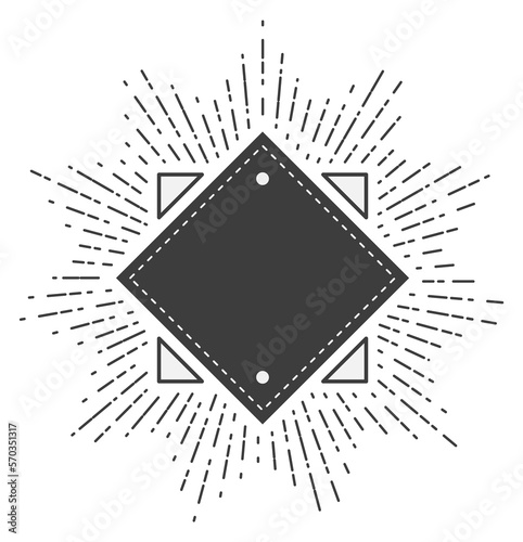 Decorative vintage emblem with bursting rays. Blank frame