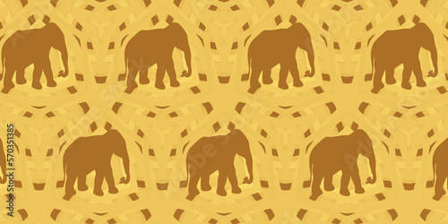 African fabric  Textured and seamless pattern  elephants walking  illustration 