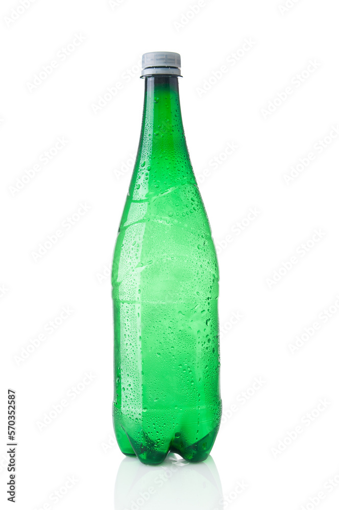 Empty green plastic bottle close up on white background Empty green plastic bottle close up on white background