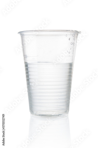 Plastic disposable cup water isolated on white background