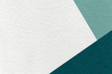 Texture of craft white color paper background with cyan and emerald border. Vintage abstract cardboard.
