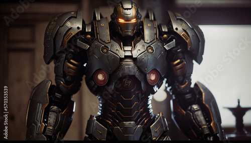 3D Rendered Futuristic Cyborg Iron Main AI Generative
