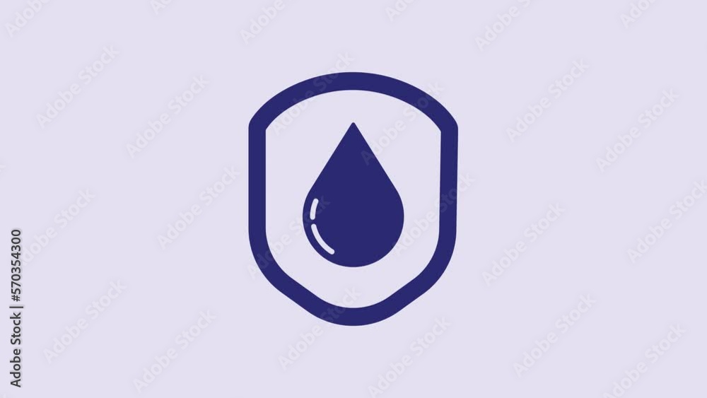 Blue Waterproof icon isolated on purple background. Water resistant or liquid protection concept. 4K Video motion graphic animation Blue Waterproof icon isolated on purple background. Water resistant or liquid protection concept. 4K Video motion graphic animation