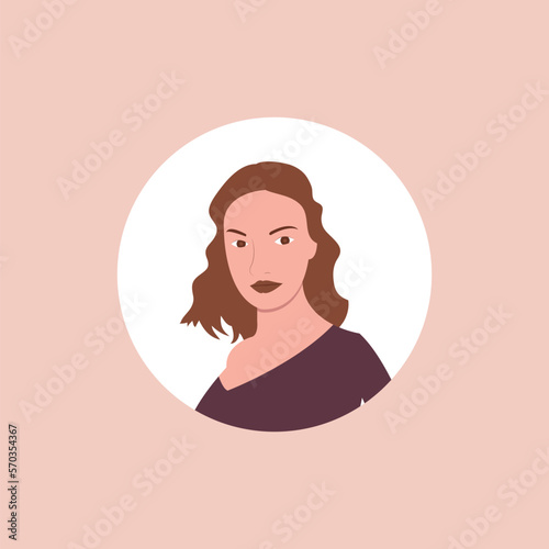 Half body beautiful woman colorful portrait. Avatars for social networks. Vector illustration in flat style.