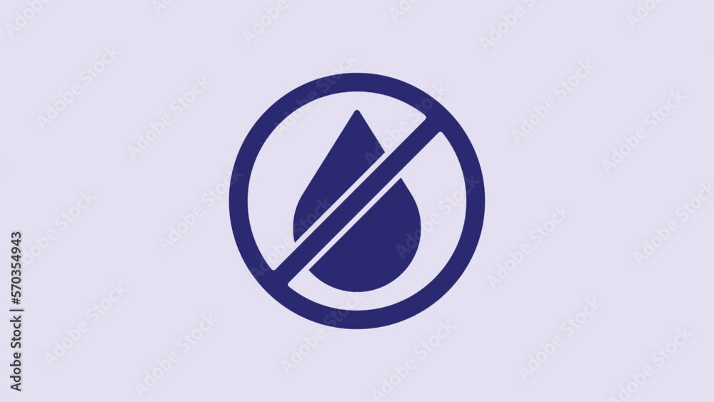 Blue Water drop forbidden icon isolated on purple background. No water sign. 4K Video motion graphic animation Blue Water drop forbidden icon isolated on purple background. No water sign. 4K Video motion graphic animation