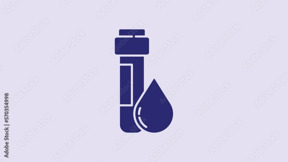 Blue Test tube with water drop icon isolated on purple background. 4K Video motion graphic animation Blue Test tube with water drop icon isolated on purple background. 4K Video motion graphic animation
