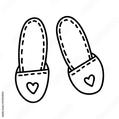 Hand drawn winter warm slippers. Doodle vector illustration.