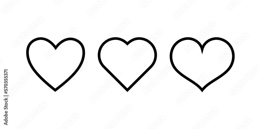 Set of heart Collection of different romantic vector heart icons for web site, sticker, label, tattoo art, love logo and Valentines day.