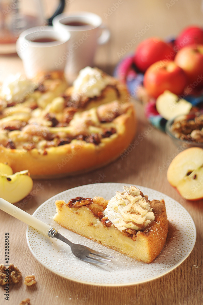 Apple pie with walnuts - typical autumn dish Apple pie with walnuts - typical autumn dish