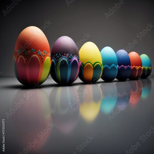 Colorfully painted row of Easter eggs - Generative AI