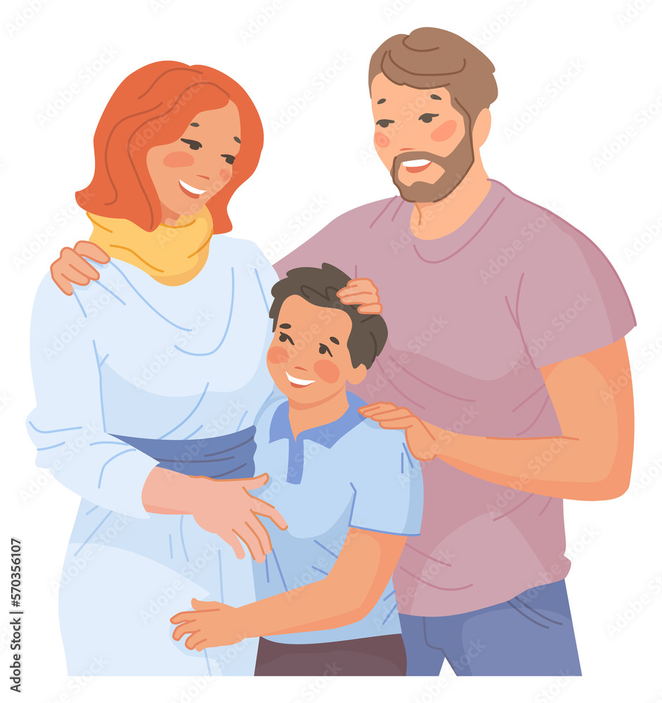 Happy parents with smiling boy together. Family portrait