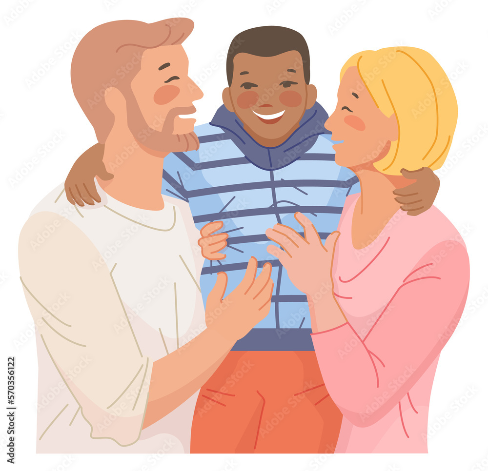 Parents hugging with son. Happy family laughing together Parents hugging with son. Happy family laughing together