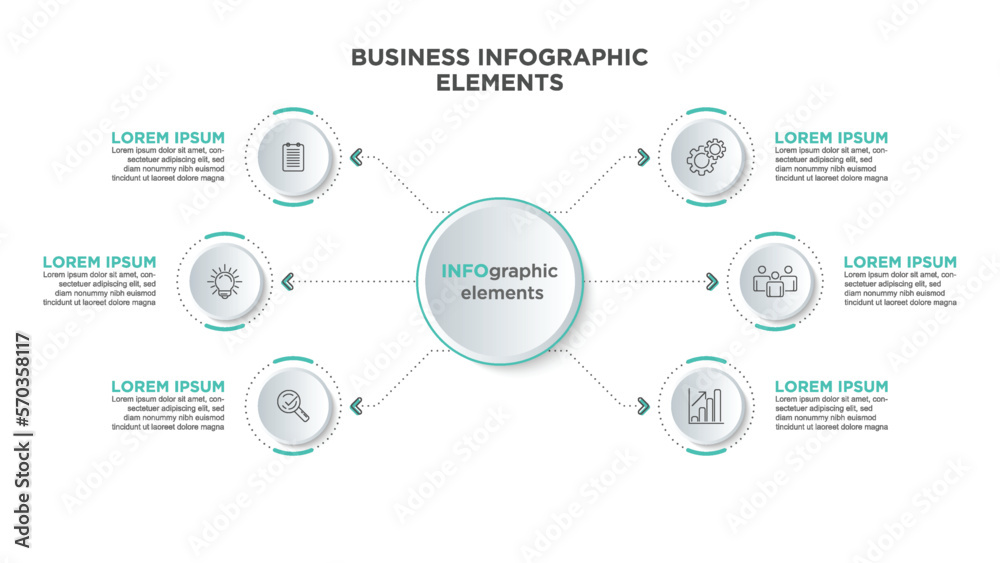 Business 6 step process chart infographics with step circles. Simple infographic design template. Flat vector illustration for presentation, report. Business 6 step process chart infographics with step circles. Simple infographic design template. Flat vector illustration for presentation, report.