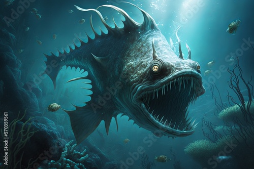 Illustration in the form of fantasy. Sea monsters. Generative AI