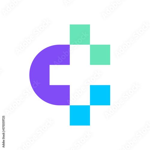 Letter C cross medical technology logo design