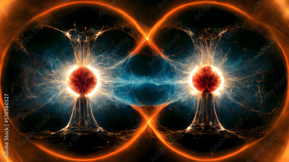 Fotografie Quantum Nuclear Fusion Entanglement, 3d Representation, AI Generative