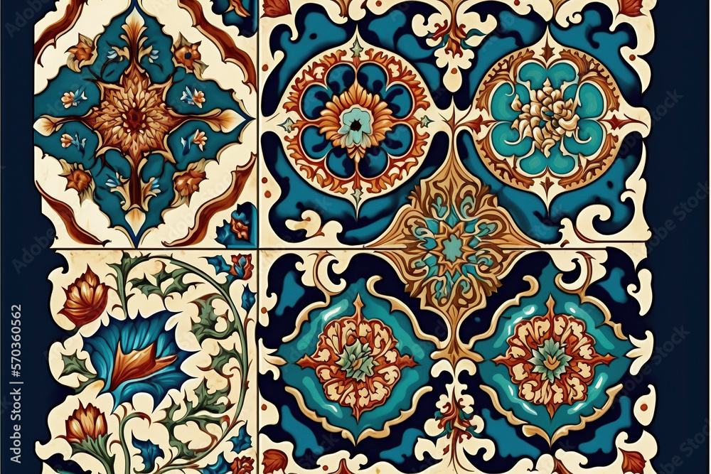 Mediterranean seamless pattern from Moroccan tiles,ornaments. Can be used for wallpaper, pattern fills, web page background,surface textures.Geometric mosaic . Seamless tile ornament.