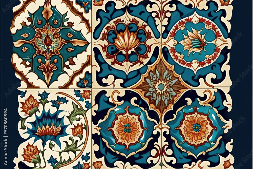 Mediterranean seamless pattern from Moroccan tiles,ornaments. Can be used for wallpaper, pattern fills, web page background,surface textures.Geometric mosaic . Seamless tile ornament.