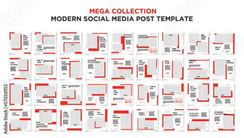 Mega collection social media post template set. Red and Black background color with stripe line shape.
