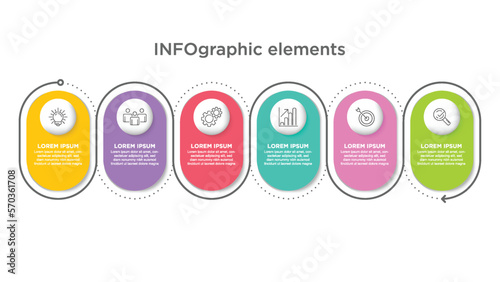 Business 6 step process chart infographics with step circles. Simple infographic design template. Flat vector illustration for presentation, report.
