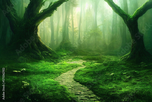 A Path Leading through A Green and Misty Forest © Daniel L