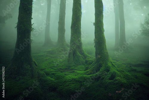 Deep in A Dark Misty Forest of Moss Covered Trees